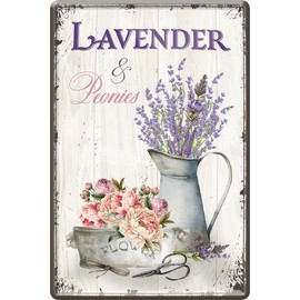 schilderkreis24 - Tin Sign "Lavender & Peonies" - Romantic Wall Decoration - 20 x 30 cm - Flower Magic for Your Home