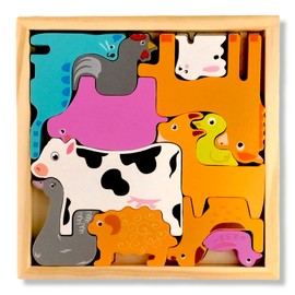 ASPA Rompecabezas Tipo 3D de Madera, Sus Piezas Son Apilables. Didáctico Infantil, Ideal en su Desarrollo y Estimulación Temprana (Granja)