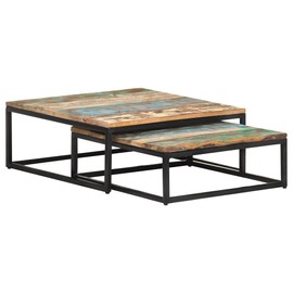 vidaXL 2-Piece Set of Nesting Coffee Tables with Solid Reclaimed Wood and Sturdy Powder-Coated Iron Base, Spacious Surface, Ideal for Home or Office Use, Rustic and Industrial Look