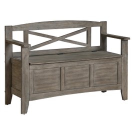 OSP Home Furnishings Metro Entry Way Storage Bench with X-Back, Greystone Finish