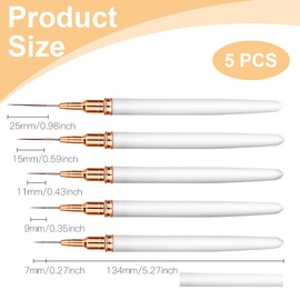 WeddHuis 5 Stück Thin Nail Art Liner Brushes, Professional Nail Art Fineliner, Nail Design Brushes with Extremely Fine Bristles for DIY Nail Art, Salon, and Home Use