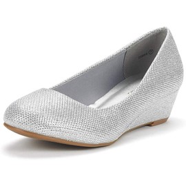 DREAM PAIRS Women's Debbie Mid Wedge Heel Pump Shoes,Size 10,Silver/Glitter,Debbie