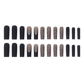 Foccna Black Press on Nails Long, LOVE Design Extra Long Clear Fake Nails Square Acrylic False Nails,Artificial Nails for Women and Girls -24 pcs