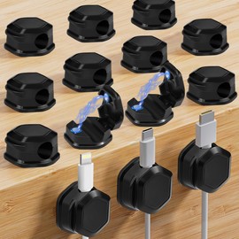 JGCJGG 14 Stück Kabelhalter Magnetische Schreibtisch Kabelclips Kunststoff Kabelmanagement Selbstklebende Schreibtisch Kabel Organizer Verstellbare Kabelklemmen für Schreibtisch, Nachttisch, Ladekabel