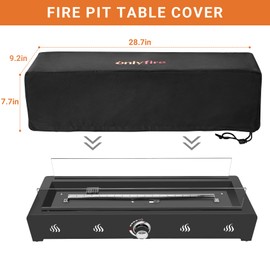 Onlyfire Fire Pit Cover, 28 Inch Tabletop Fire Pit Cover Rectangular UV Resistant and Waterproof Firepit Table Cover for Outdoor Propane Fire Pit, 28.7x9.2x7.7 inch