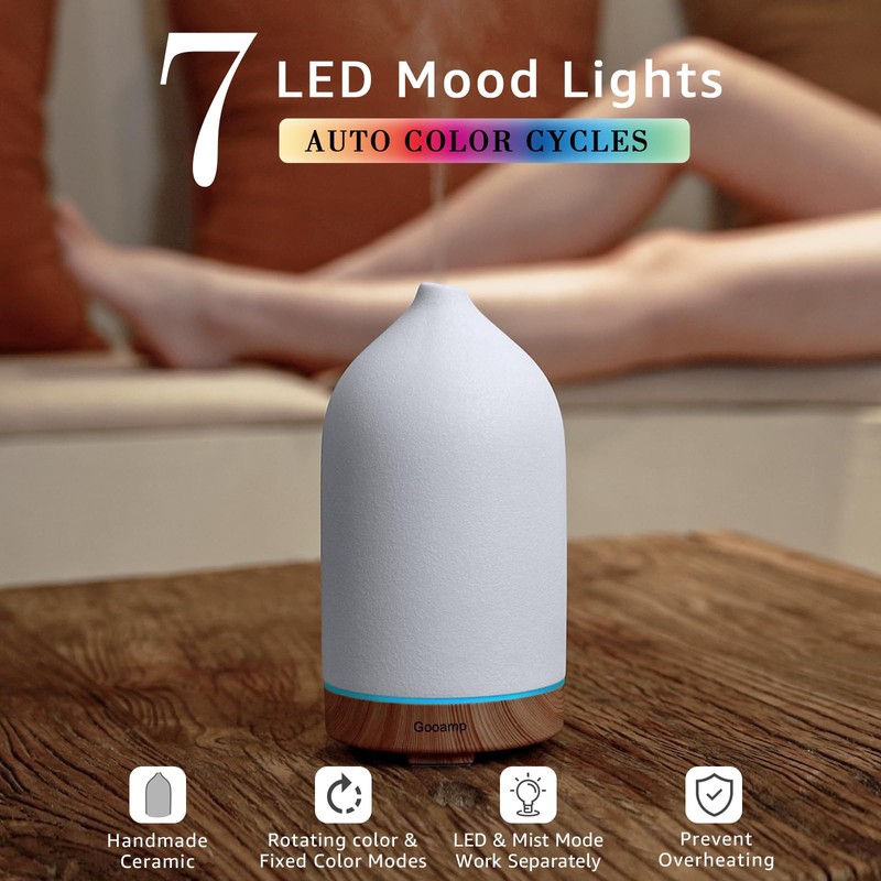 Gooamp 200ML Ceramic Essential Oil Diffuser - Ultrasonic Aromatherapy &
