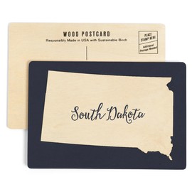 South Dakota, Home State, White on Navy (4x6 Birch Wood Postcards, 2-Pack Stationary, Rustic Home Wall Decor)