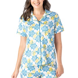Hello Mello Lounge Short Sleeve Soft Pajama Top for Women - Sleepless in Santorini, Medium/Large