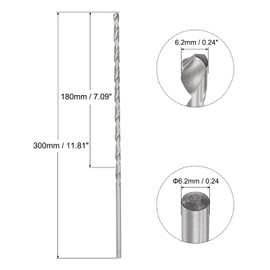 sourcing map 6.2mm Twist Drill Bits, High-Speed Steel Straight Shank Extra Long Drill Bit 300mm Length for Wood Plastic Aluminum