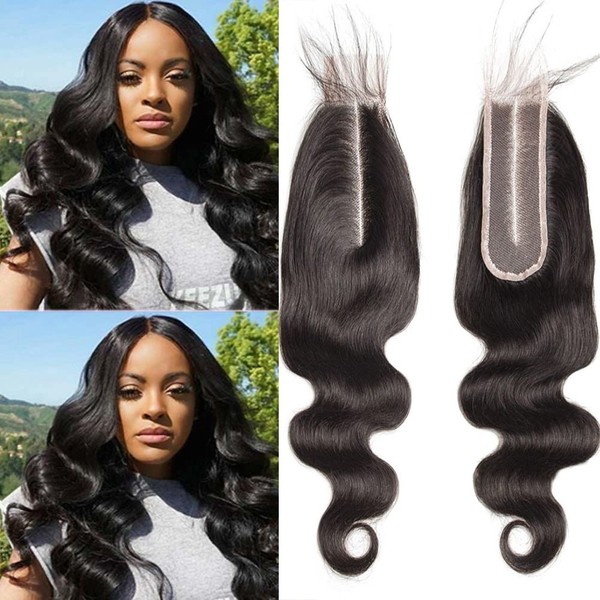 Brazilian 2x6 Swiss Lace Closure Body Wave Remy Hair High Ratio Hair Closure Human Hair Middle Part Lace Closure Natural Color (20 inch)