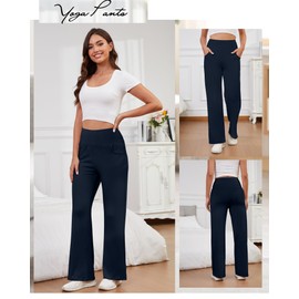 Coume 3 Pack Women's Wide Leg Pants Casual Loose Yoga Pants High Waist Lounge Sweatpants Stretch Workout with Pockets(Black, Navy, Apricot,M)