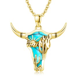 Midir&Etain Western Cowboy Necklace 925 Sterling Silver 14K Gold Plated Turquoise Pendant Cowgirl Country Rodeo Jewelry for Women Men Prime Christmas Stocking Stuffers