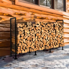 LIANTRAL 4ft Outdoor Firewood Rack, Heavy Duty Logs Stand Stacker for Outdoor Indoor Fireplace Storage, Fire Wood Holder Metal Wood Pile Storage Organizer, Black