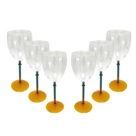 Gusto Buono 11.8oz Borosilicate Wine Glasses – Set of 6 Drinkware with Amber and Sea Green Stem | Heat-Resistant, Dishwasher & Microwave Safe | Perfect for White & Red Wine, Home, Parties, & Gifts