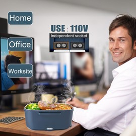 Nifogo Electric Lunch Box Food Heater 80W Heated Lunch Boxes for Men 1.5l Electric Lunch Box for Adults Portable 12/24/110V Heating Lunchbox for Work/Car/Truck with Insulated Bag(1.5L-Blue)