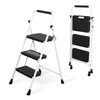 3 Step Ladder, Portable Steel Folding Step Stool with Wide