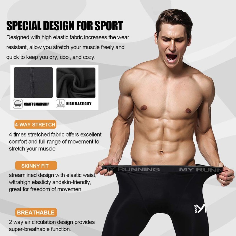 MEETYOO Leggings Uomo, Calzamaglie Sportive Pantaloni Fitness Compressione Baselayer per
