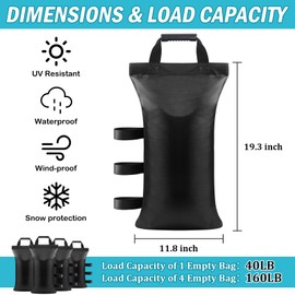 Esmorah 160 LBS Canopy Sandbags Set of 4, Heavy Duty 1680D Canopy Weights for Instant Outdoor Pop Up Tents, Sun Shelter, Gazebos, Sunshade, Ideal for Camping, Beach & Backyard