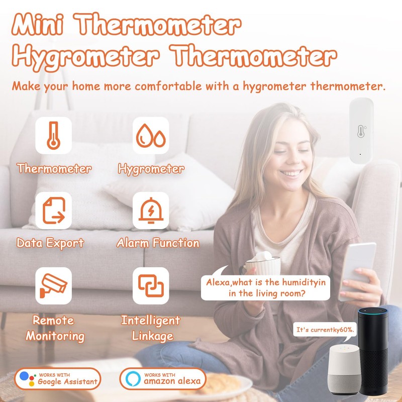 JAMHER WiFi Hygrometer Thermometer Sensor, Indoor Outdoor Wireless Temperature Humidity