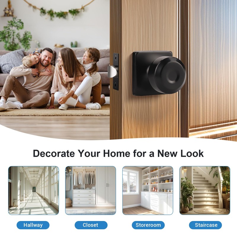 KNOBWELL Black Door Knobs, Square Interior Door Knobs, Closet Door
