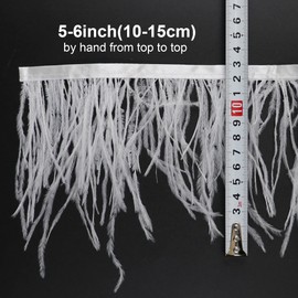 1m White Ostrich Feathers Fringe with Satin Ribbon for Dresses, Sewing, Crafts, Costumes, Decoration Pack