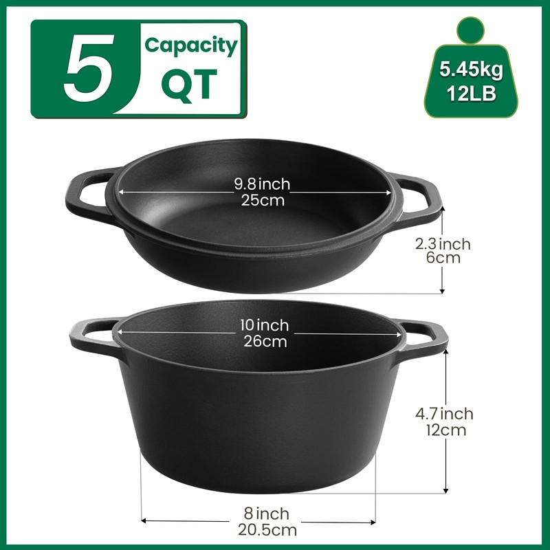 Chef Power 2-in-1 Cast Iron Dutch Oven with Skillet Lid,