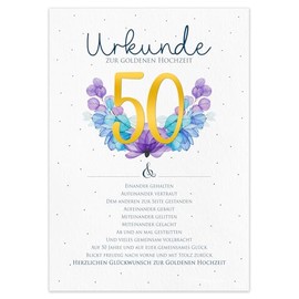 Geschenk Karte Urkunde Goldene Hochzeit Geschenk zum 50. Hochzeitstag personalisierbar DIN A4 | Geschenkidee Hochzeit Jubil√§um Gl√ºckwunschkarte (50. Hochzeitstag Goldene Hochzeit)
