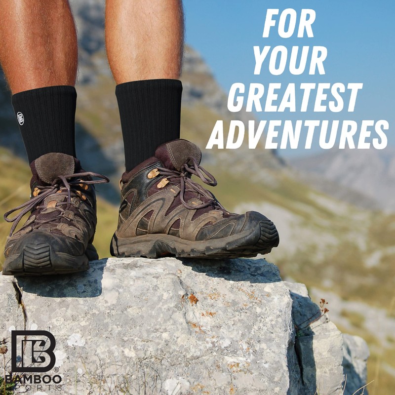 Bamboo Sports Premium Bamboo Crew Work Socks- Moisture Wicking, Odor