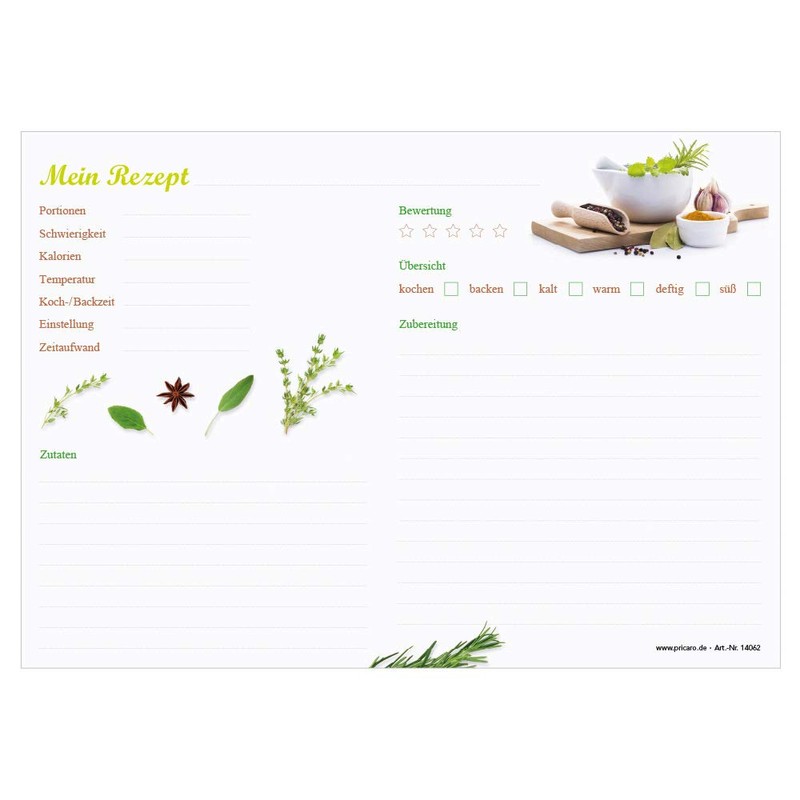 PRICARO Spices Recipe Pad Landscape A4 25 Sheets (Pack of