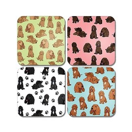 4 x Square Cocker Spaniel Coasters - Ginger English Dog Pets Illustration Animal Puppy Kids Boys Girls Dad Mum Family Drinks Home Set #81044