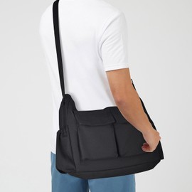 CAAORDKSO Large Vintage Canvas Messenger Shoulder Bag for Women Men Messenger bag Travel Crossbody Bag with Multiple Pockets (Black)