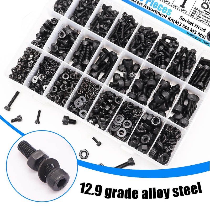 Bemaka 1108PCS Metric Screw Assortment Kit, M3 M4 M5 M6