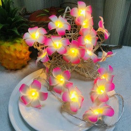 Sezrgiu Artificial Plumeria String Light Frangipani Flower Garland Fairy Lights Battery Powered for Wedding Beach Party Decor (Pink, 20LED)