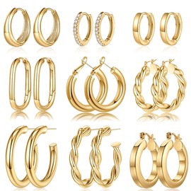 Yesteel Gold Hoop Earrings - 14k Gold Plated Small Hoop Earrings for Women Trendy Hypoallergenic Womens Hoops Huggie Earring, Jewelry Gifts for Women Her