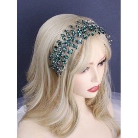 Brihasory 7Colors Wedding Full Rhinestone Headband for Bride Bohemian Luxurious Women Hair Accessories for Prom Party Banquet Bridesmaid Headpieces Goddess Costume Hair Decoration(Green)