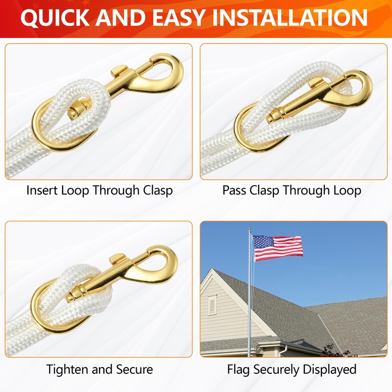 100Ft Flagpole Rope Kit, 5/16" Nylon Halyard with 4 Zinc