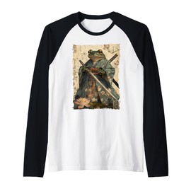 Frog Samurai Warrior Katana Ukiyoe Ronin Raglan Baseball Tee