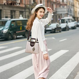 CORIOS Elegant Handbag for Women Ladies PU Leather Shoulder Crossbody Bag Fashion Messenger Top-Handle Bag Small Hobo Satchel Bag Shopping Travel Office Tote FXE Beige