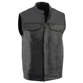 Milwaukee Leather LKM3710 Men's Black Leather Club Style Motorcycle Rider Vest w/Zipper and Snap Button Closure - 7X-Large