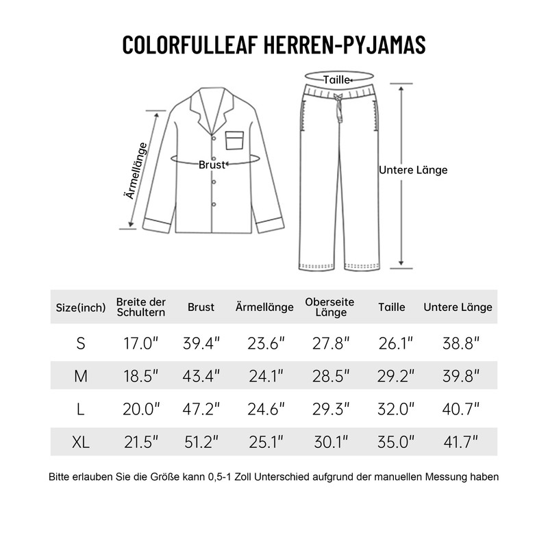 COLORFULLEAF Men's Long Pyjamas 100% Cotton Two-Piece Men's Pyjamas with