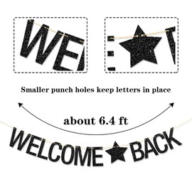RoadSea Welcome Back Banner - Retirement Party Supplies - Welcome Home Party Decorations - Black Glitter