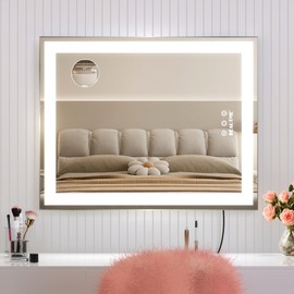 BEAUTME Vanity Mirror 16x19.5 Inch,Makeup Mirror with Lights,Hollywood Mirror,LED Mirror for Bedroom,Aluminium Frame,Tabletop/Wall Mount,Horizontal/Vertical,Silver