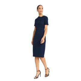Maggy London Plus Size Chic Asymmetric Crew Neck Short Sleeve Below The Knee Womens Dresses, Navy Blazer