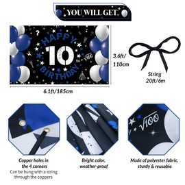 Vicycaty 10th Birthday Backdrop Banner Blue, Happy 10th Birthday Decorations for Boys Girls, Funny Double Digits 10 Years Old Birthday Party Photo Props Background Yard Sign Decor Supplies, Fabric