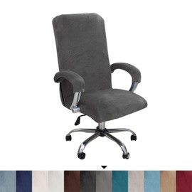 Velvet Plush Office Chair Cover with Armrest, Plain, Stretch Cover for Office Chair, Elastic Chair Covers, Spandex, Office Computer Chair Covers, Removable, for Office Chair, Chair Covers, Grey, XL