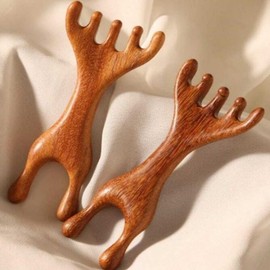 Wooden Double-Headed Acupressure Gua Sha Comb Scalp Massage Gua Sha 2ea