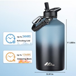 One Gallon Insulated Water Bottle, 128oz Stainless Steel Metal Vacuum Water Jug, Large Thermos Water Bottle Flask with Paracord Handle & Straw Spout Lids for Gym Camping Hiking, Indigo Black