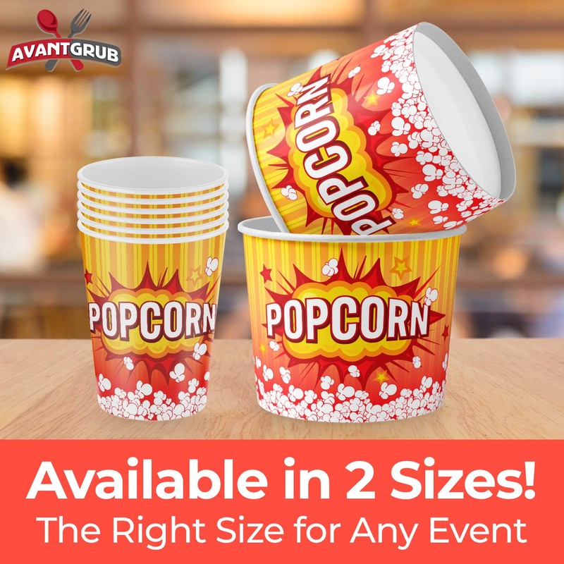 Leakproof, Super Durable 32oz Disposable Popcorn Bucket Tubs 50 Pack.