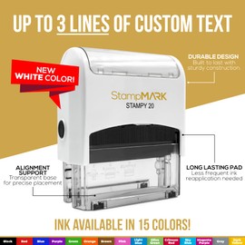 StampMark Customized Office Self Inking Stamp - Up to Three Lines of Text - Small - Choose from 15 Ink Colors