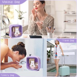 LOFOWN Initial Clear Makeup Bag Small Cosmetic Bag Travel Toiletry Bag Clear Zipper Pouch Purse Organizer Bags for Women (Purple, S)